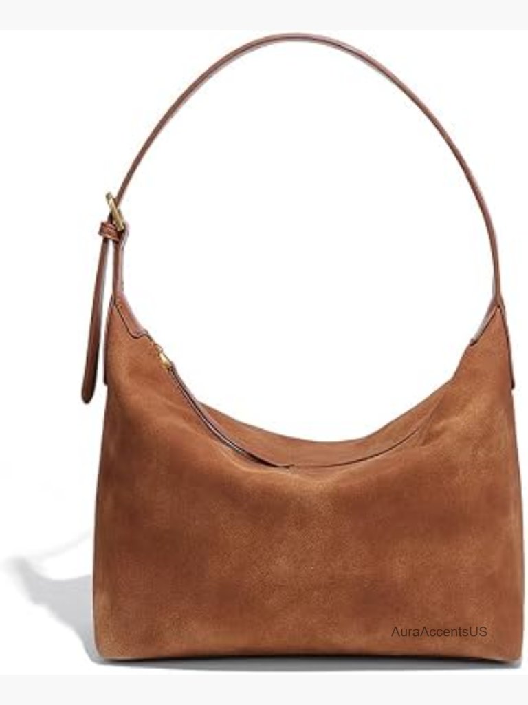 Faux Suede Hobo Bag With 2 Straps, Lightweight Soft Shoulder Crossbody Purse